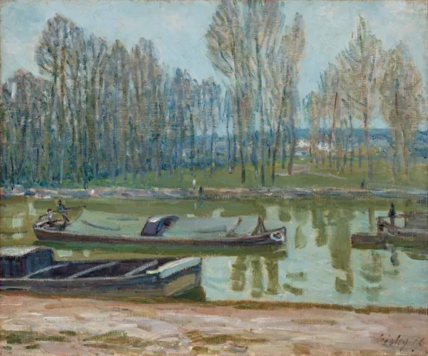 Alfred Sisley, "Pramme fra Berry i Loing kanalen, tidligt forår", 1896. Inv. nr. 231 WH. Fotograf Anders Sune Berg