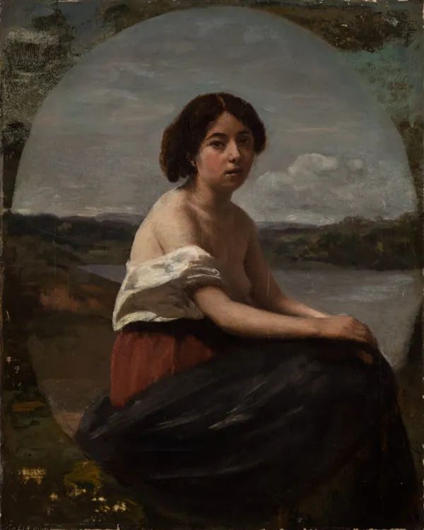 Camille Corot, "Ung italienerinde siddende nær en sø", (1850-55). Inv. nr. 275 WH. Fotograf Anders Sune Berg
