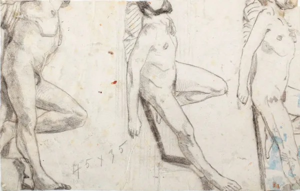 Constantin Guys, "Studier af liggende, nøgen mand", u. å. Inv. nr. 229v WH. Fotograf Anders Sune Berg